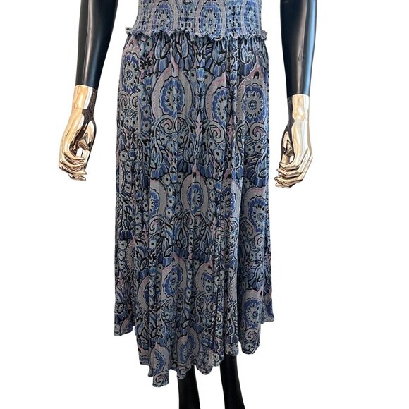 Free People Seasons In The Sun Printed Midi Dress Blue Boho Size M - Picture 9 of 12